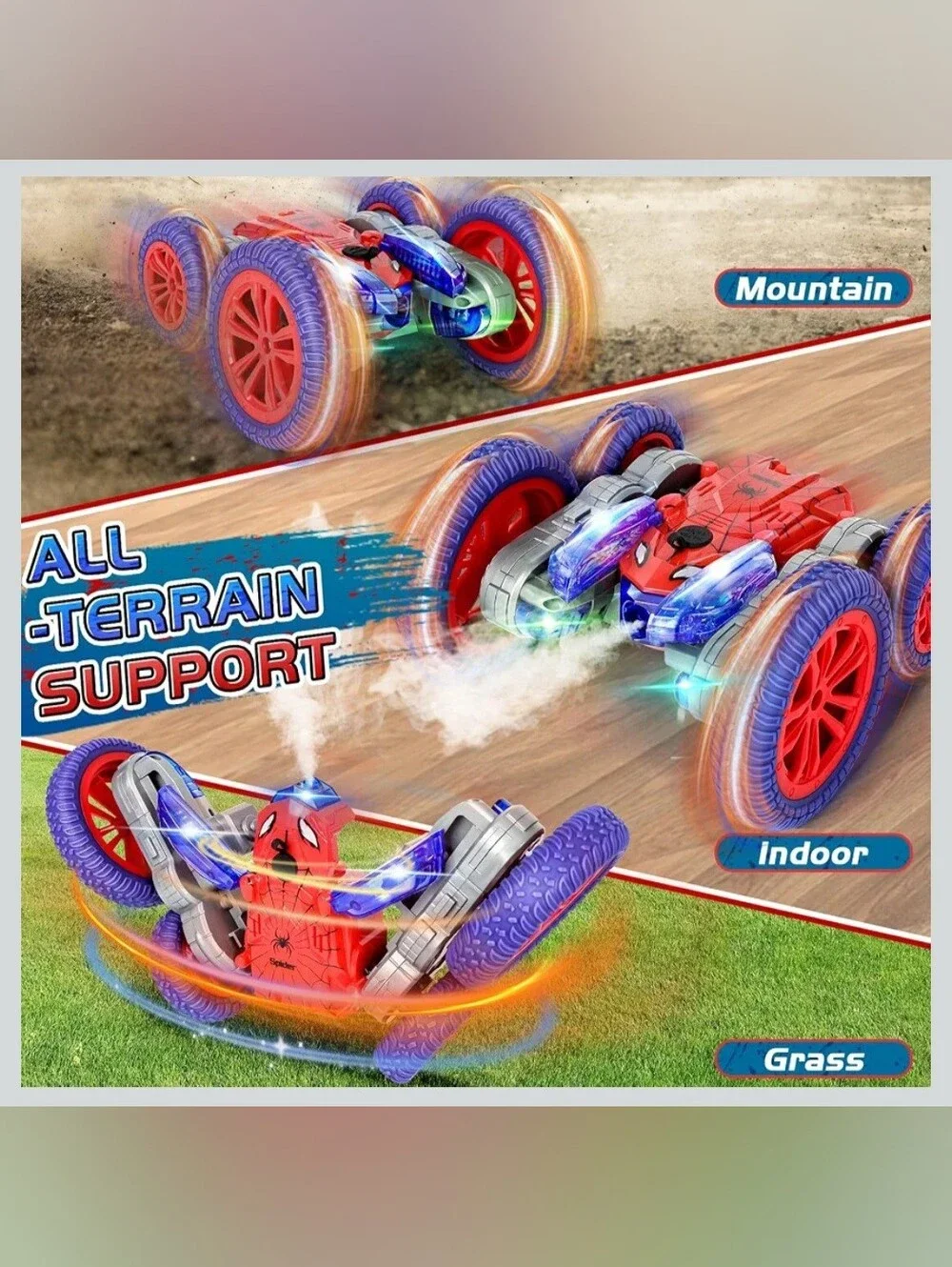 Spider RC Stunt Car - 360° Rotating 4WD Remote Control Toy with Lights & Spray,